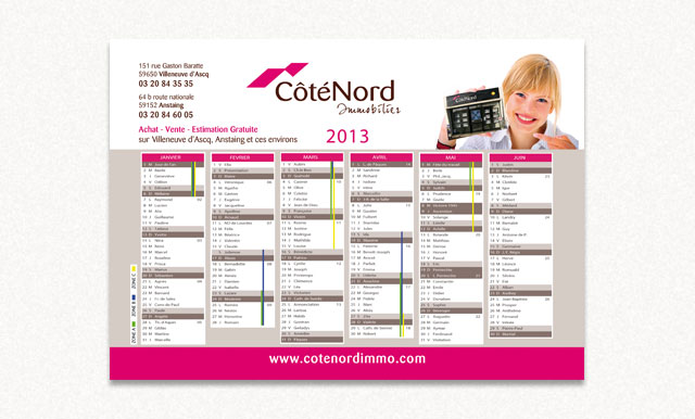 plaquette CotéNord immobilier calendrier